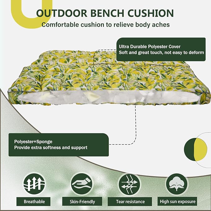 2/3 Seater Swing Replacement Cushion, Waterproof Porch Swing Cushions with Backrest, Thickened Bench Cushions for Outdoor Furniture, for Outdoor Patio Swing (Botanical Yellow, 63 * 40in)