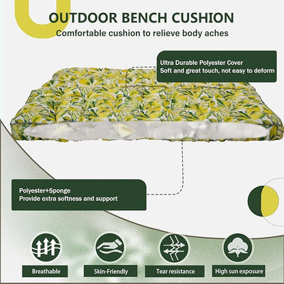 2/3 Seater Swing Replacement Cushion, Waterproof Porch Swing Cushions with Backrest, Thickened Bench Cushions for Outdoor Furniture, for Outdoor Patio Swing (Botanical Yellow, 63 * 40in)