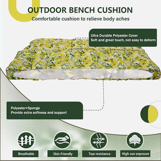 2/3 Seater Swing Replacement Cushion, Waterproof Porch Swing Cushions with Backrest, Thickened Bench Cushions for Outdoor Furniture, for Outdoor Patio Swing (Botanical Yellow, 63 * 40in)
