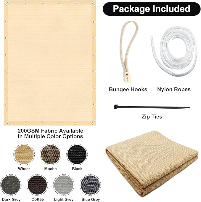 Artpuch 90% Sun Shade Cloth, 6 x 8 FT Pergola Shade Cover Canopy with Grommets, Sun Screen Fabric Tarp for Patio, Outdoor, Garden, Backyard, Wheat