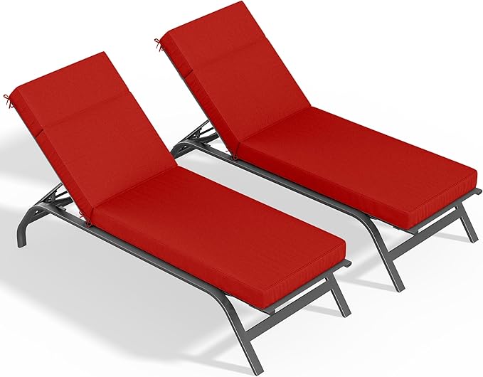 2 Pcs Chaise Lounge Cushions Outdoor, 80" L X 26" W X 4" D Lounge Chair Cushions for Outdoor Furniture, High-Density Foam Patio Chaise Cushion-Waterproof Fade-Resistant ThickPatio lounge chair cushion
