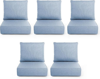 Outdoor Chair Cushions, 6 Inch Thick Patio Seat & Back Cushions Set with Removable Cover, Waterproof Patio Cushions for Outdoor Furniture, 22 x 24 Inch, Baby Blue 5-Set