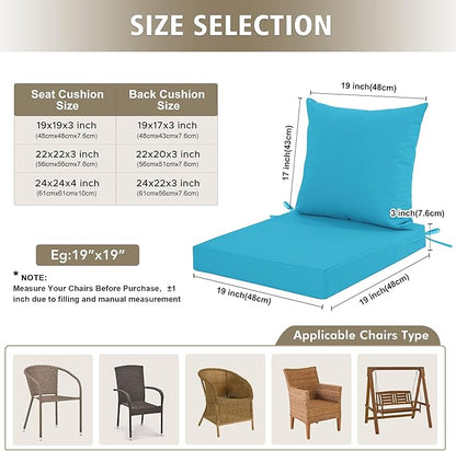 24x24 Inch Outdoor Cushions for Patio Furniture, Waterproof Outdoor Chair Cushions w/Fade-Resistant, Removable & Machine-Washable Covers, Deep Seat Sofa/Couch Pad Replacement – Set of 1/2/4, Teal