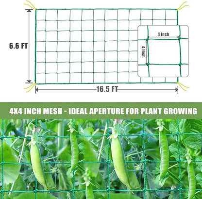 Trellis Netting, Heavy Duty Garden Netting for Trellis for Climbing Plants Outdoor, 16.5x6.6Ft Plant Netting for Cucumber, Tomato, 27 Strands & 4x4 IN Mesh, Grow Net for Vine, Fruits, Vegetables, Bean