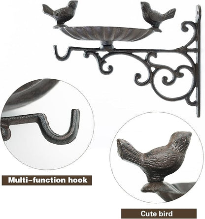 Sungmor Heavy Duty Cast Iron Bird Feeder with Hanging Bracket - Wall Mounted Bird Bath - Vintage & Lovely Birds Hanger Wall Hook for Planters, Lanterns, Wind Chimes and More Garden Decorative Items