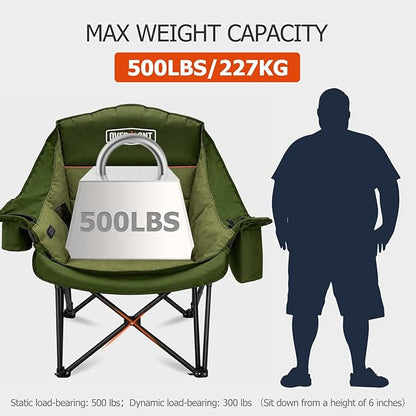 Overmont Gentle Heated Oversized Camping Chair for Adults - 3 Levels Seat & Back Separately Control - 500lbs Support Heavy Duty Padded Folding Chair Outdoor Garden Portable - Battery NOT Included