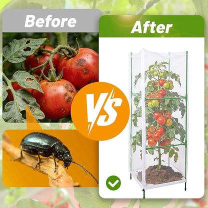 3 Pcs Garden Bird Netting Plant Cover for Square Tomato Cage, 55"×19.7" Garden Bird Insect Netting with Zipper & Drawstring Netting for Vertical Climbing Plants,Vegetable and Flower (No Cage)