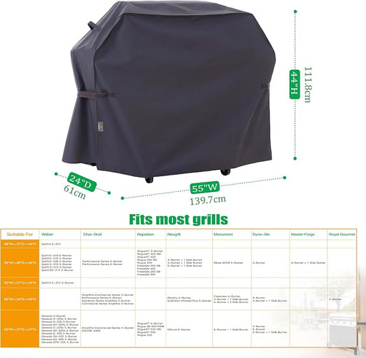 F&J Outdoors BBQ Cover, Waterproof Anti-UV for 3-4-5 Burner Liquid Propane Gas Grill, 55Wx24Dx44H in