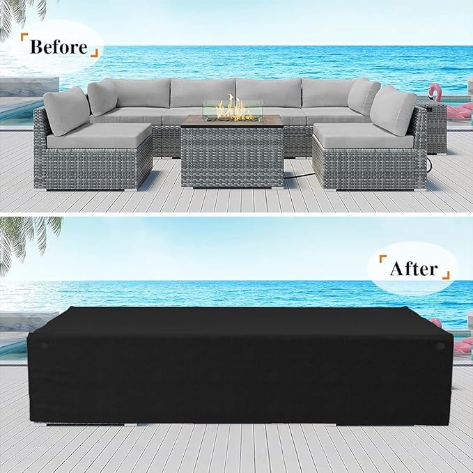 Tuyeho Patio Furniture Set Cover 126 x 64 x 28 inch, Durable Heavy Duty Oxford Fabric Outdoor Sectional Set Cover, Waterproof & Weather Resistant, for Your Outdoor Sectional Sofa Set (Black)