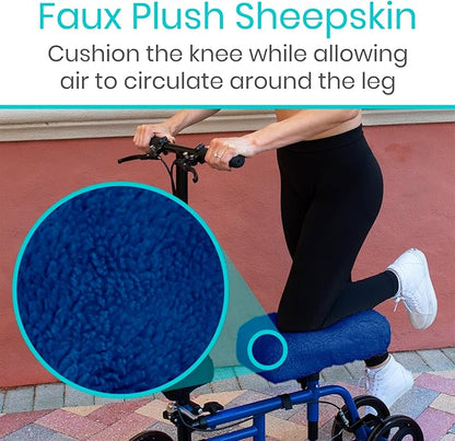 Vive Mobility Knee Scooter Pad Cover - Soft Plush Adult Sheepskin Memory Foam Cushion, Walker Accessory for Knee Roller, Padded Accessories Leg Cart Improves Comfort with Injury, Universal Fit (Blue)