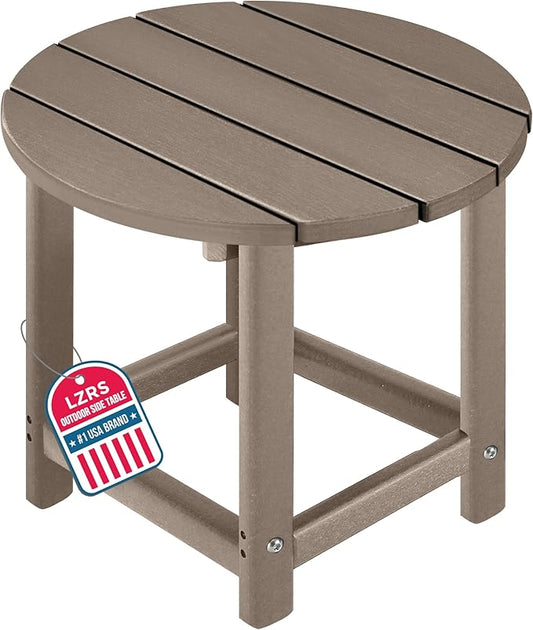 LZRS Round Adirondack Patio Side Table End Table, Outdoor Side Tables for Patio, Backyard,Pool, Indoor Companion, Easy Maintenance & Weather Resistant(Weather Wood)