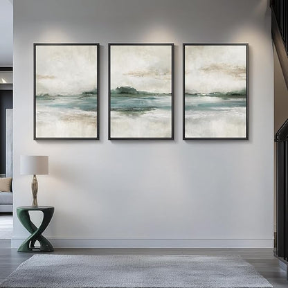 Large Framed Abstract Nature Landscape Wall Art for Living Room, Set of 3 Modern Canvas Prints Paintings Artwork for Walls, Green Lake Pictures for Hallway, Dining Room, Office Wall Decor 24x36 Inch