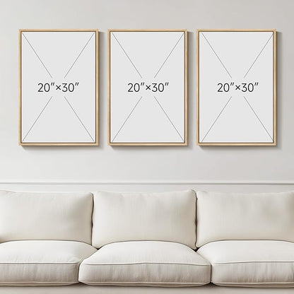 Framed Boho Abstract Neutral Landscape Wall Art for Living Room, Large 3 Piece Mountain Forest Canvas Artwork for Walls, Modern Minimalist Nature Pictures Bedroom Hallway Office Wall Decor, 20x30 Inch