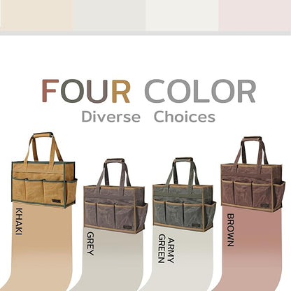 Tool Bag, Heavy Duty 16oz Waxed Canvas Water-Resistant Tool Pouches, Tool Tote with Handle for Tools, Wrenches, Screwdrivers (16.5 X 7 X 12 inch) | Brown