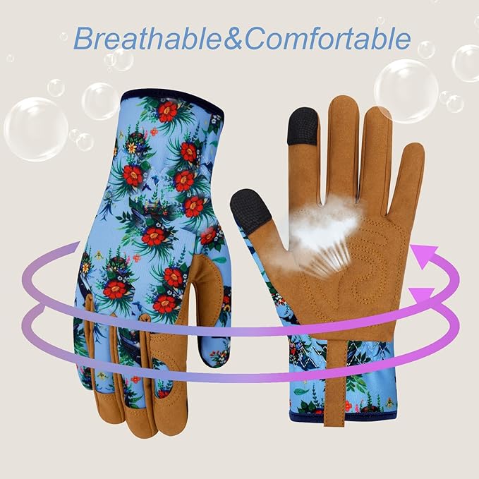 Leather Gardening Gloves for Women Thorn Proof Garden Gloves Touch Screen Working Gloves Gifts,M