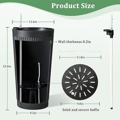 TUYOHW Self-Watering 24in Plastic Round Planter with Vertical Ribbed Design – Indoor Outdoor Flower Pot for Plants, Herbs, and Small Trees, Set of 2