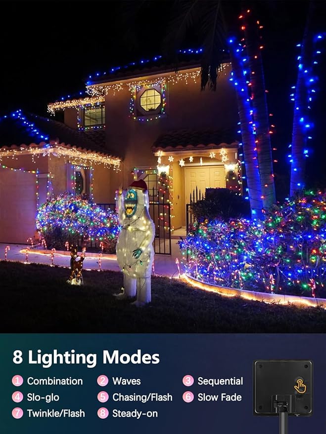 4 Pack Solar Christmas Lights Outdoor Waterproof, 132FT 400LED Solar String Lights Green Wire Fairy Lights, Solar Twinkle Lights with 8 Lighting Modes for Xmas Garden Decorations (Multicolor)
