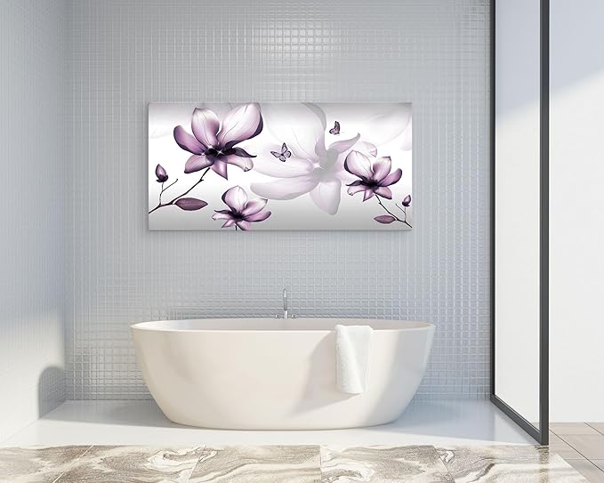 Muolunna BK06550 Purple Magnolia with Butterfly Flower Canvas Wall Art Picture 1 Panel 3D Wallpaper Modern Art Prints Painting for Bedroom Modern Office Wall Decor Artwork