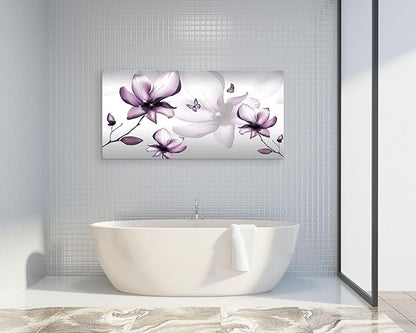 Muolunna BK06550 Purple Magnolia with Butterfly Flower Canvas Wall Art Picture 1 Panel 3D Wallpaper Modern Art Prints Painting for Bedroom Modern Office Wall Decor Artwork
