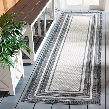 SAFAVIEH Courtyard Collection 2'3" x 8' Ivory / Black CY8475 Indoor/ Outdoor Waterproof Easy Cleaning Patio Backyard Mudroom Runner Rug