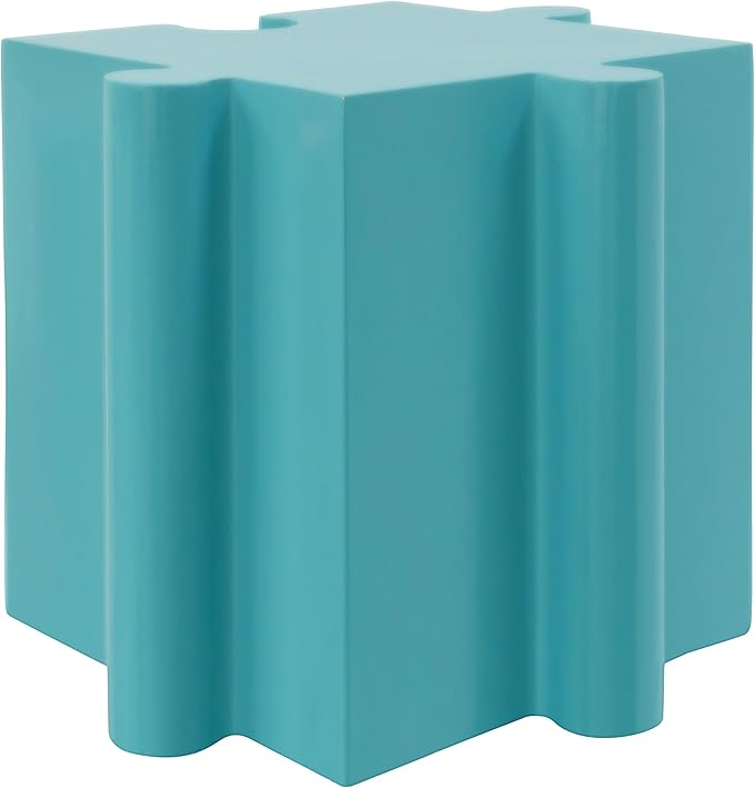 Christopher Knight Home Daton Interlocking Puzzle Outdoor Side Table, Lightweight Concrete Patio Coffee Table, Convex Edge MGO Modular End Table, Creative Set Up for Indoor&Outdoor Use, Sky Blue