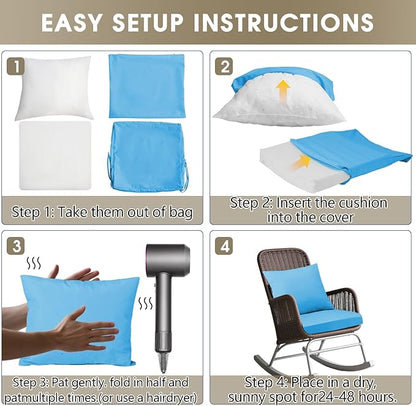Outdoor Seat Cushion Set 19 x 19 In, Water-Resistant & Fade-Resistan, Patio Furniture Cushions with Removable Cover Deep Seat & Back Cushion with Handle and Adjustable Straps for Chair Sofa,2PC