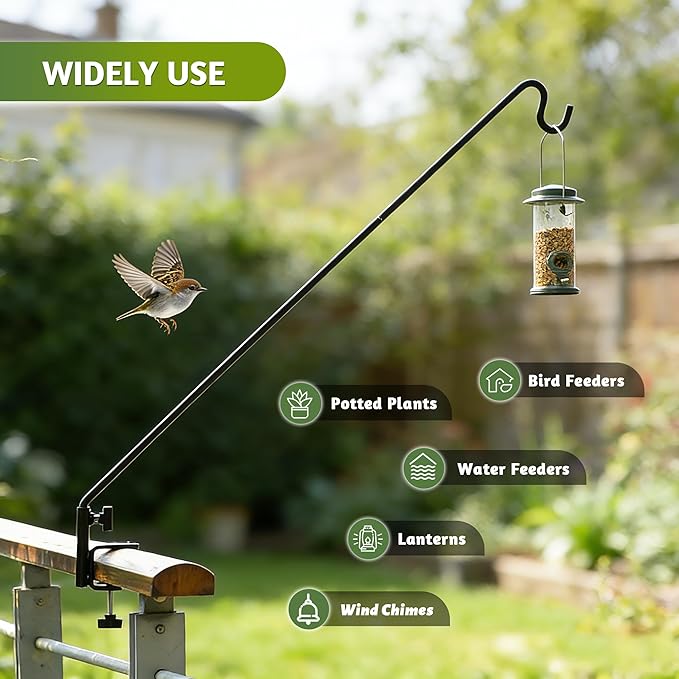 ERYTLLY Extended Reach Deck Hook Wall Pole Wall Mounted Deck Hook Extensible and 43 inch Wall Bracket for Hanging Bird Feeder,Plants,Wind Chimes,Lanterns 2 Packs