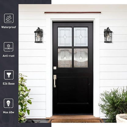 zeyu Modern Outdoor Wall Lights, 12 Inch Exterior Wall Lantern, Cast Aluminum with Water Ripple Glass, Black Finish, ZX48BWG BK
