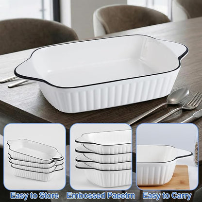 IJRPLM Small Baking Dishes Set of 4, 34 Oz Ceramic Baking Dish, Rectangular Ceramic Casserole Dishes with Handle, White Porcelain Bakeware for Cakes,Desserts, Oven Safe & Microwave Safe, 8.1x5.7x2''