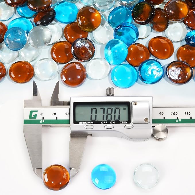 3/4 Inch Blended Fire Glass Beads,20LB Round Fire Glass Beads for Fire Pit Table, Fireplace and Fire Bowl (Caribbean Blue+Crystal Ice+Amber)