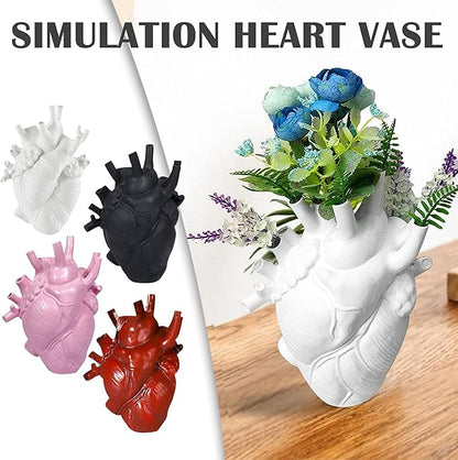 Resin Vase Planter, Decorative Heart Vase - Anatomical Heart Tabletop Decorative Craft, Farmhouse Living Room Bedroom Countertop (Black,Large)