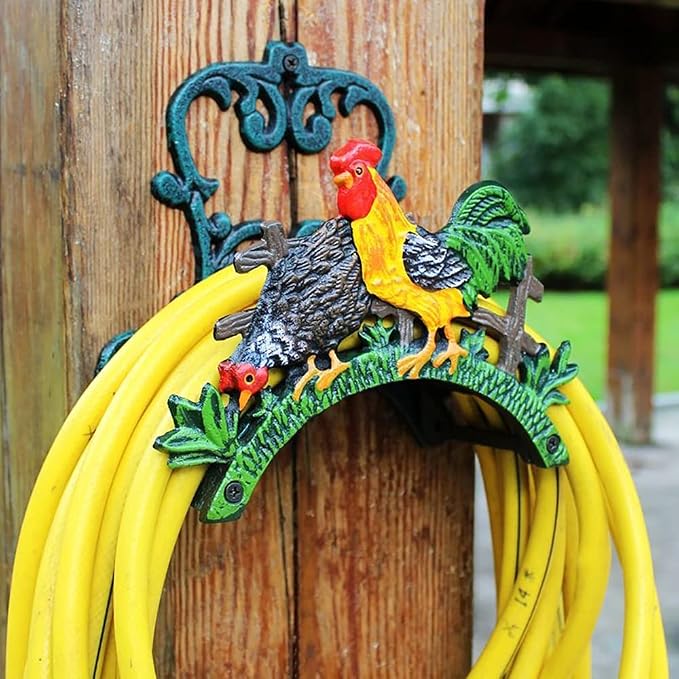 Cast Iron Heavy Duty Wall Mount Hose Hanger, Solid Metal Sturdy Decorative Water Hose Rack/Organizer, Easy to Install and Hold Up to 50/75/100 ft