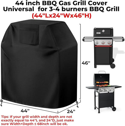 BBQ Gas Grill Cover 44 inch, Universal for 3-4 Burners BBQ/Gas/Charbroil Grill (44" Lx24 Wx46 H), Heavy-Duty and Weather-Resistant Oxford Fabric That Protect Grill All Seasons