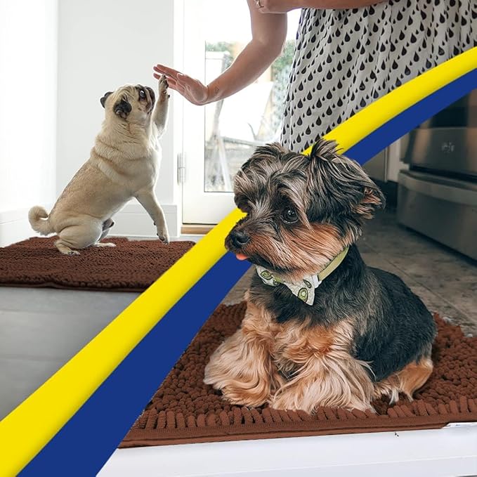 Muddy Mat® | Super Water Absorbent Door Mat Indoor, Microfiber Quick Dry Chenille Entryway Rug, Slip Resistant Front Door Mat, Indoor Mats for Entryway, Machine Washable Pet Rug, Brown 24"x96"