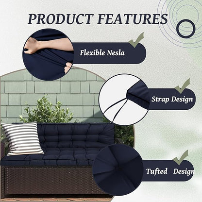 2/3 Seater Swing Replacement Cushion, Waterproof Porch Swing Cushions with Backrest, Thickened Bench Cushions for Outdoor Furniture, for Outdoor Patio Swing (Navy Blue, 70.8 * 40in)