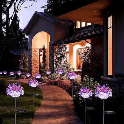 Weepong Outdoor Solar Lights 2 Pack, Solar Garden Lights with 18 Butterflies Decoration Outdoor Lamps, Waterproof Butterfly Flower Lights for Patio Yard Lawn Garden Decor, Gifts for Mom Women