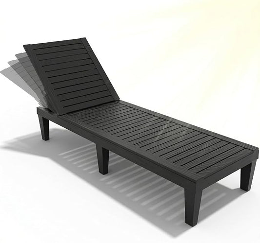 EFU Lounge Chair Outdoor,All-Weather UV-Resistant & Waterproof Patio Lounge Chairs,High-Impact PP 5 Position Adjustable Tanning Chair,Heavy Duty Pool Lounge Chairs Great for Pool & Yard,Black