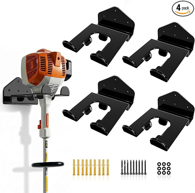Housolution 8" Trimmer Rack with Rubber Coating, [4 Pack] Heavy Duty Weed Eater Hanger, Garden Power Tool Holder Organizer Hooks for Grass Trimmer, Hedge Trimmer, Garden Tool, Leaf Blower, Chainsaw