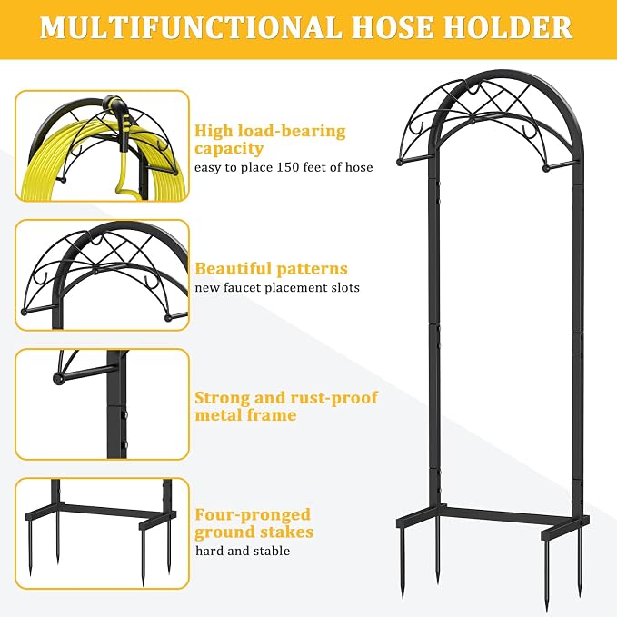 Garden Hose Holder with Pattern Heavy Duty Freestanding Holds 150ft | Auto-Grade Coat, Wide Base: No-tip yard stand. Drill-free: grass/decks. Tool-free twist, top tray for nozzles.