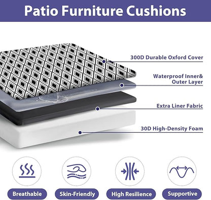 Outdoor Chair Cushions Set of 4,Waterproof Outdoor Seat Cushions for Patio Furniture,Patio Chair Cushion with Handle and Ties, Out Door Chair Pads,18.5" x 16" x 3", Black Geometry