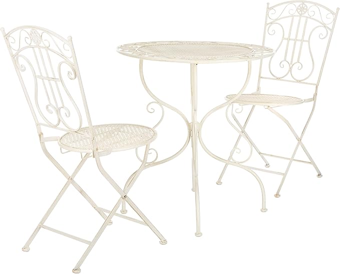 SAFAVIEH PAT5028A Outdoor Collection Semly Pearl White 3-Piece Bistro Set