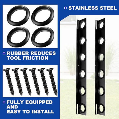 Dunzy 4 Sets 6-Tool Landscape Trailer Rack for Lawn Equipment 6 Hole Hand Tool Storage Rack Landscaping Shovel Holder for Truck with Rubber Grommets and Mounting Hardware Accessories, Black