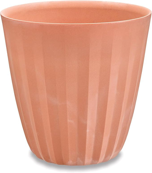 Crescent Garden Pleat Modern Decorative Planter, Indoor/Outdoor Pot, Resin Planter with Drain Hole - 15" W x 15" H (Terracotta-Colored)