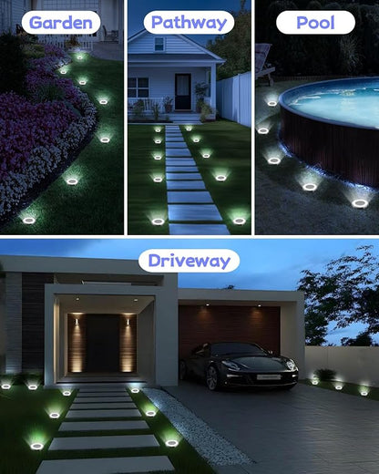 SenLuKit Mini Solar Ground Lights 2 Pack Outdoor IP65 Waterproof Solar Flat Garden Light Solor Powered Disc Pathway Lights for Outside Walkway Yard Landscape Patio Lawn Driveway-Cool White