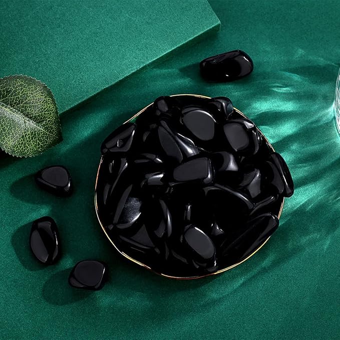QINJIEJIE Black Obsidian Crystals Polished Stones Bulk 0.6-1" Natural Stone Tumbled Reiki Healing Crystal for Succulents Plants Vase Filler Decoration Bulk 0.45 LBS
