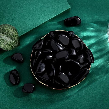 QINJIEJIE Black Obsidian Crystals Polished Stones Bulk 0.6-1" Natural Stone Tumbled Reiki Healing Crystal for Succulents Plants Vase Filler Decoration Bulk 0.45 LBS