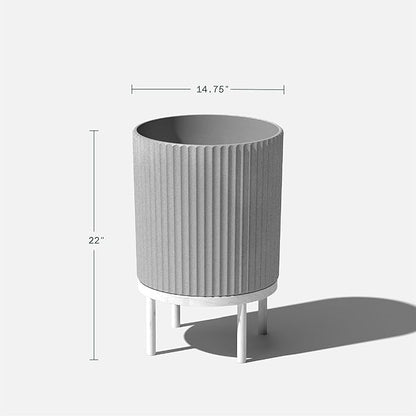 Veradek Demi Series Round Planter w/Stand for Porch/Patio | Durable Plastic-Stone Composite & Wooden Stand | Modern Décor for Tall Plants, Flowers