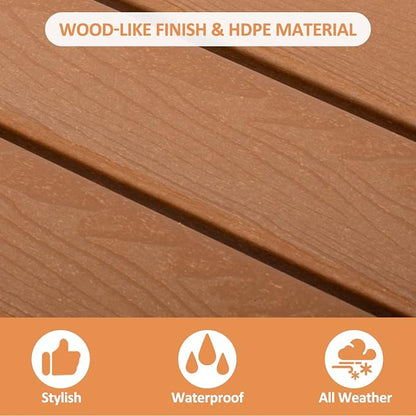 2 Tier Outdoor Side Table with Wood-Like Grain, 16.6" HDPE Adirondack Table Patio Side Table, Weather Resistant End Table for Pool, Patio & Porch, Small Outdoor Table(Teak, Rectangle)
