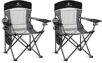 ALPHA CAMP Heavy Duty Camping Chair 500LBS Capacity, Oversized Folding Chair for Heavy People, Padded Portable Outdoor Chair with Cooler Bag & Cup Holder for Camping, Fishing, Beach