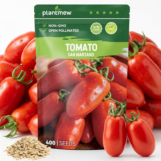 400 Heirloom San Marzano Tomato Seeds for Planting – Paste Tomato, Roma-Type, High Germination, Ideal for Home Garden, Sauce Making & Container